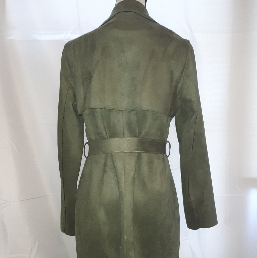 ATF Olive Green Faux Suede Trench Jacket. Size S. - Picture 3 of 8